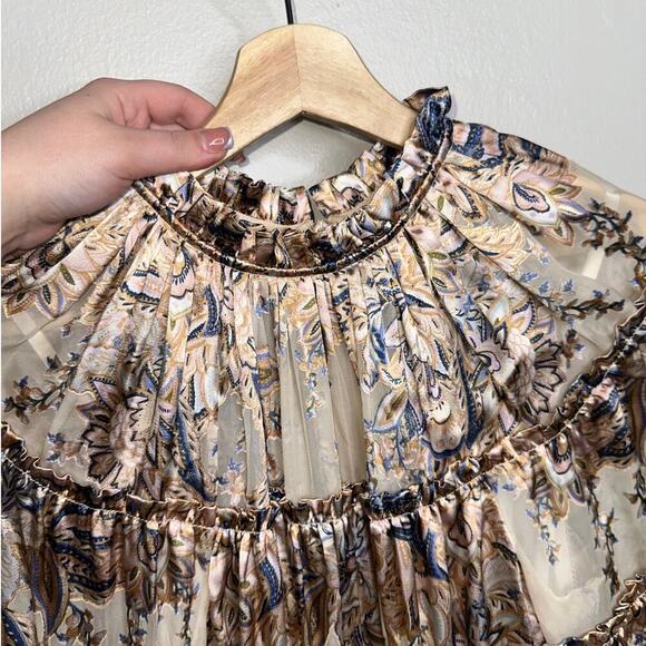 Zimmermann Ladybeetle Tiered Floral Printed Burnout Chiffon Blouse Size US 8 - Picture 4 of 14